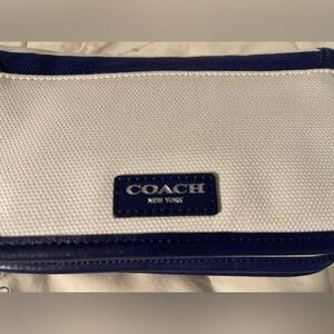 Stylish Striped Coach Legacy Crossbody Bag in Blue and White